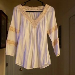 Gap Boho Lace Blouse M White Peasant Top Cottagecore Flowy Feminine